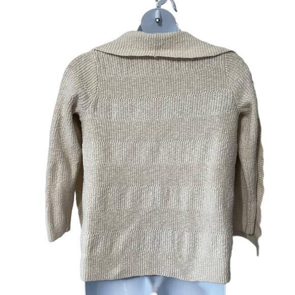 L.L. Bean Ivory Cotton Shaker Stitch Open Cardigan Sweater - Large - Picture 2 of 4